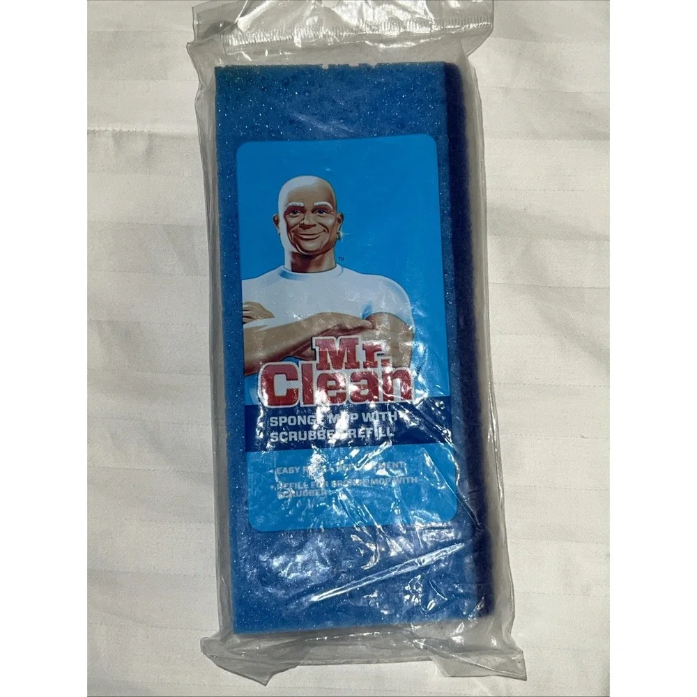 5-Mr Clean Blue Sponge Mop w/ Scrubber Refill Head Snap On SEALED New Old Stock